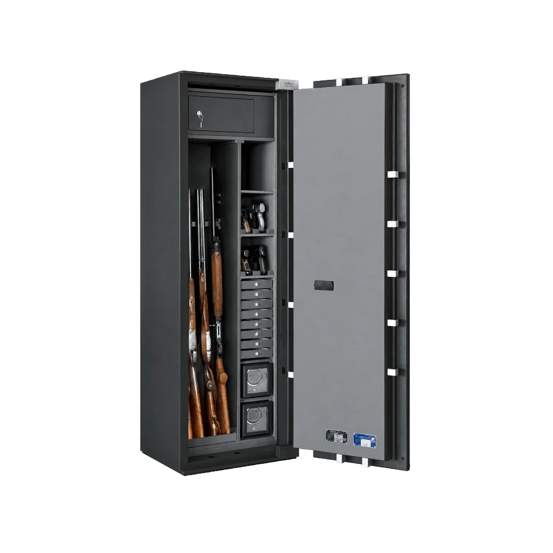 Cassaforte fucili brixia uno gun premium grado i aperta con fucili e cassettiera interna cln safety